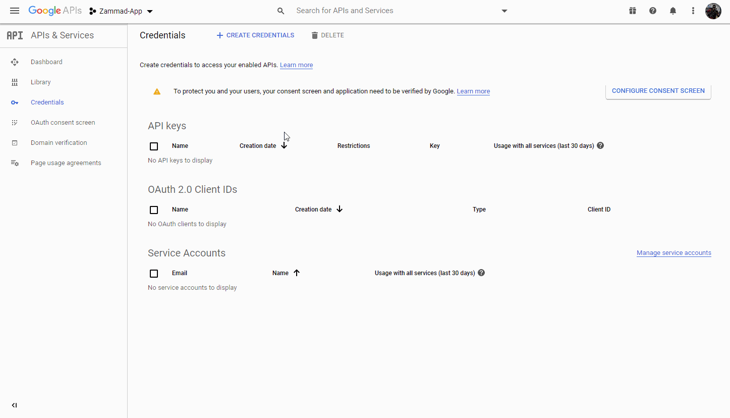 Screencast demo of OAuth app creation in Google Developer settings