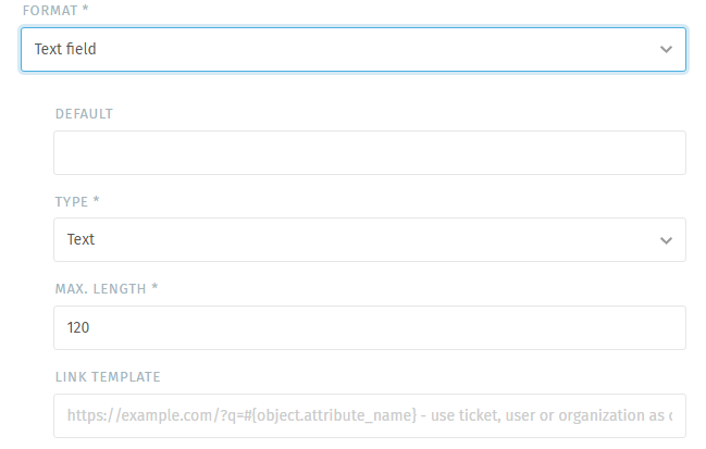 Available settings for Text fields