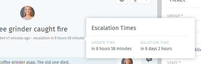 Screenshot showing the calculated escalation stages after agents first response