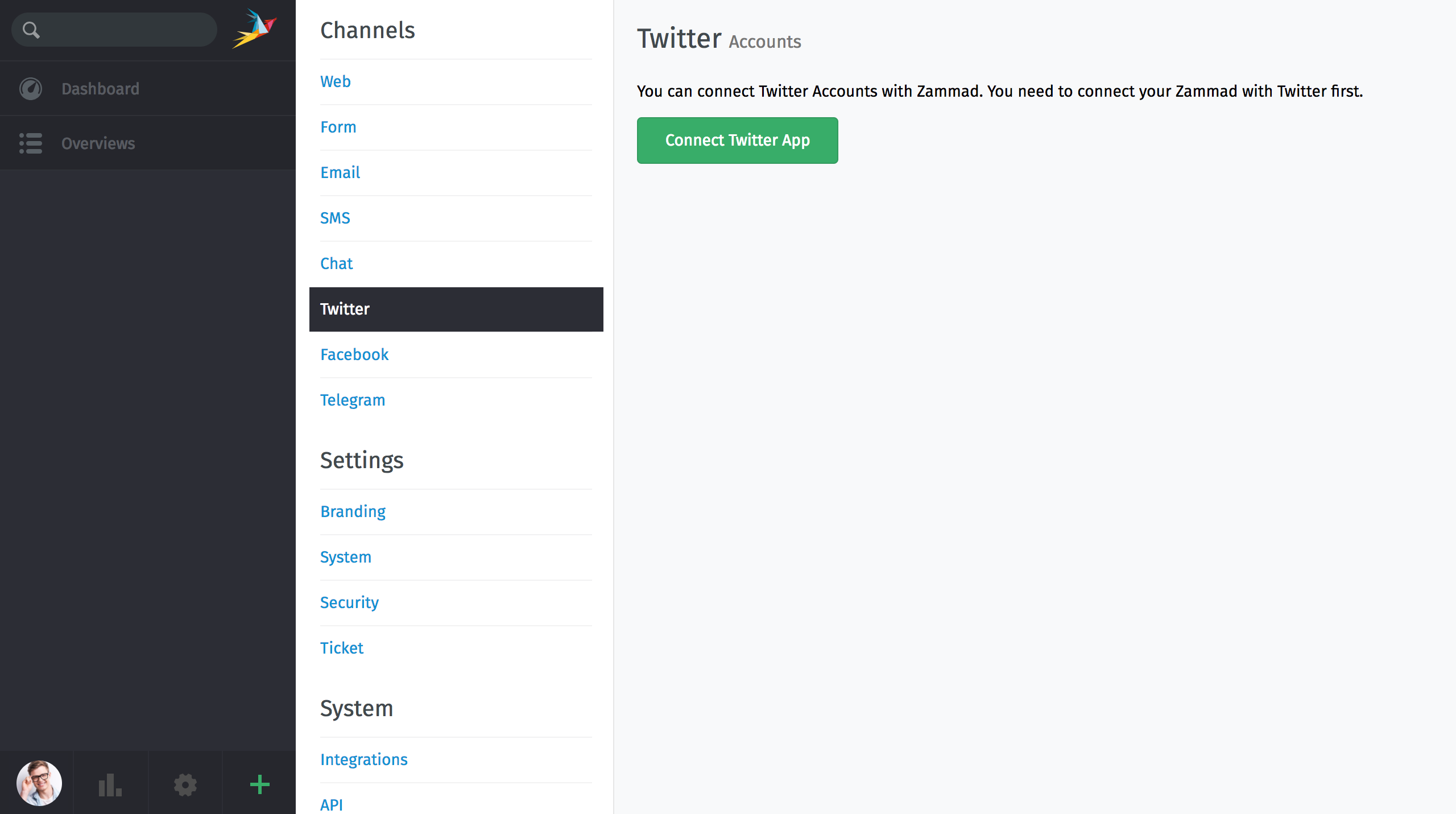 Zammad: Configure Twitter app