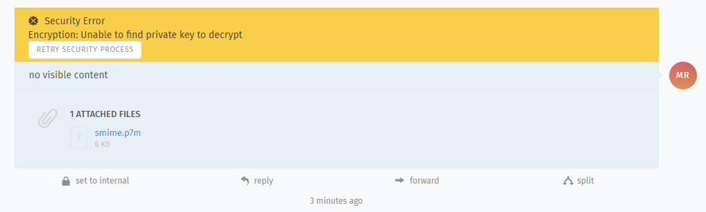 Screenshot of user prompt to retry decryption