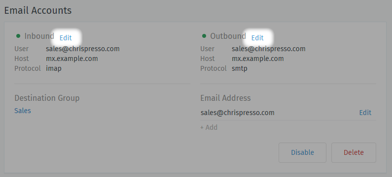 Location of account details settings for existing accounts