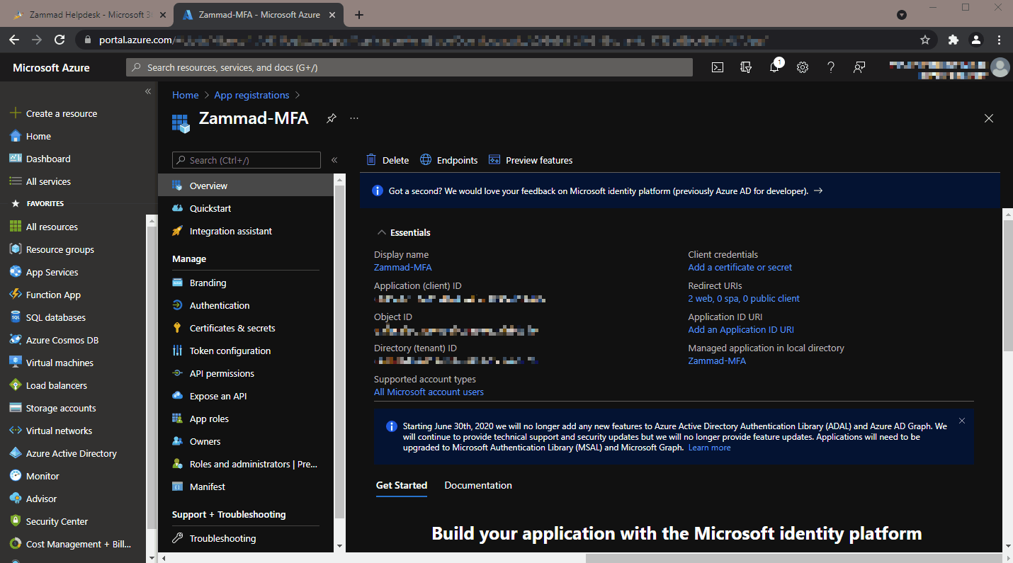 Registering Zammad as a Microsoft OAuth app