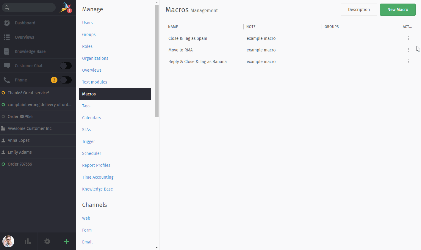 Screencast showing the creation of a new macro via cloning and its removal