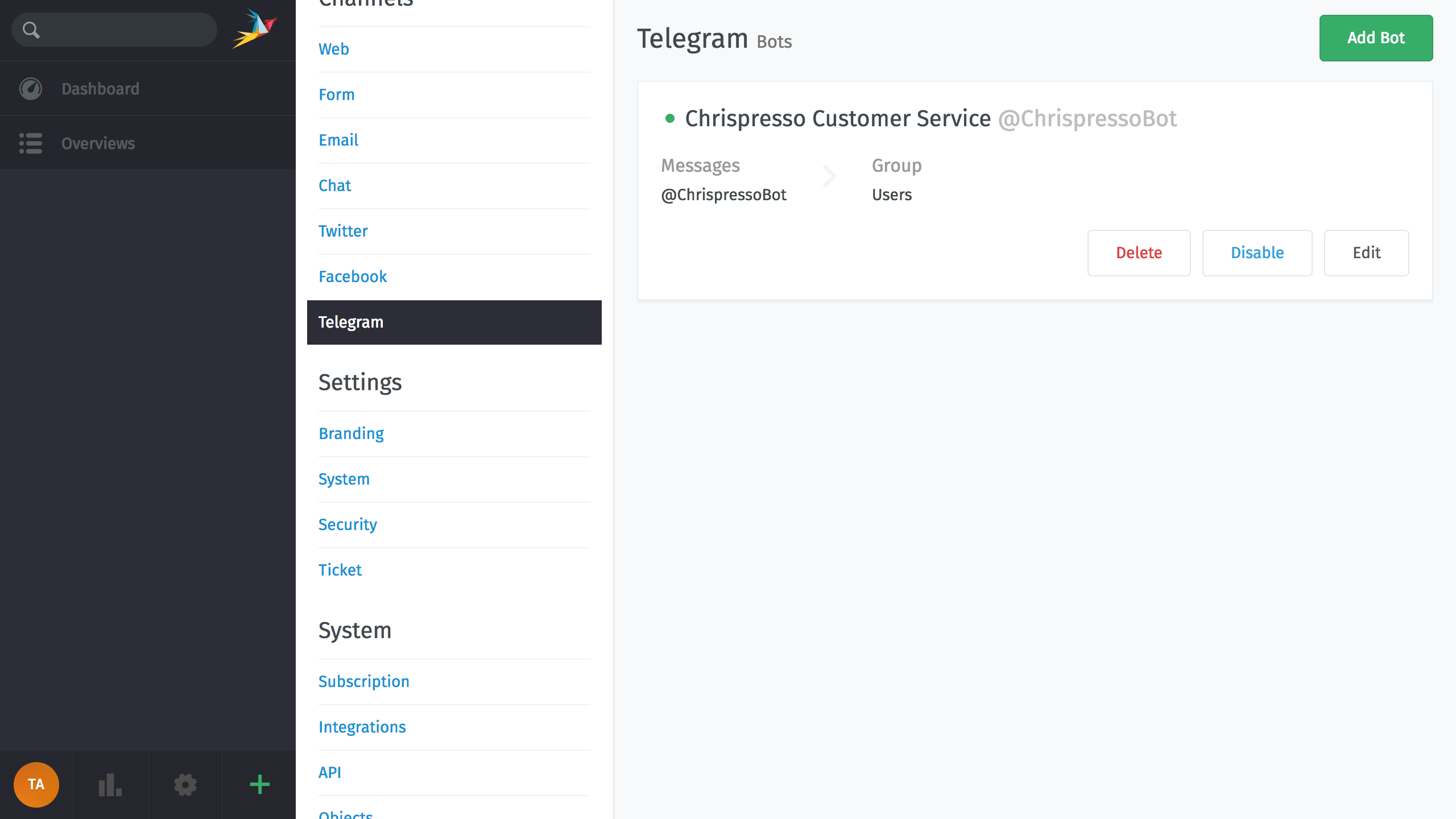 Telegram bot added