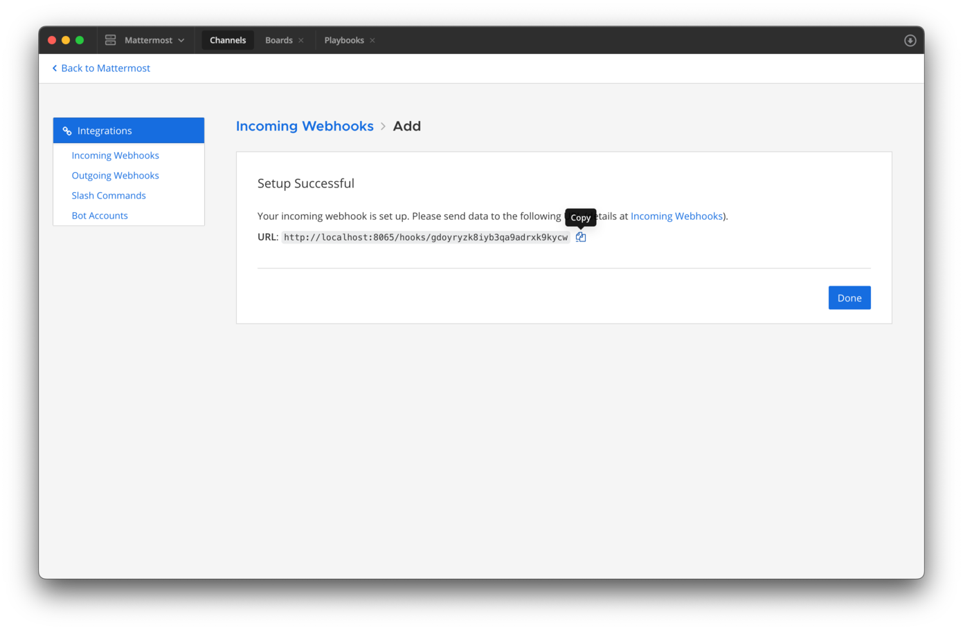 Copying Incoming Webhook URL