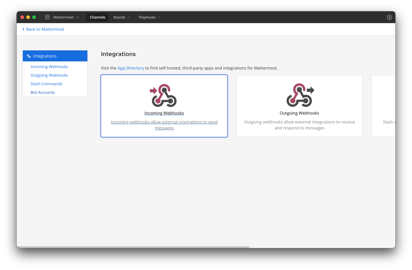 Incoming Webhooks in Mattermost Integratons