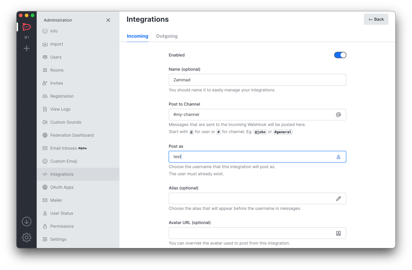 Incoming Integration Setup