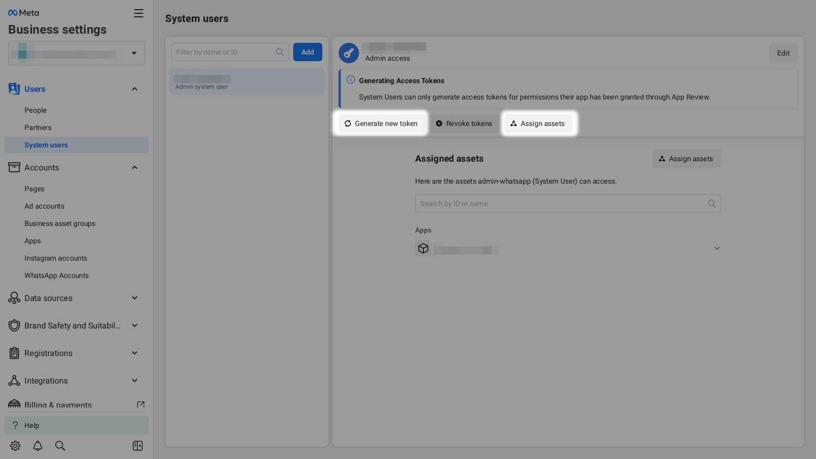 Get your app token from the system user