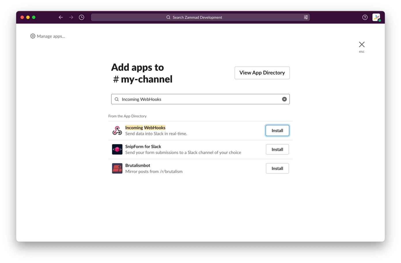 Searching for Creating Incoming Webhook Connector