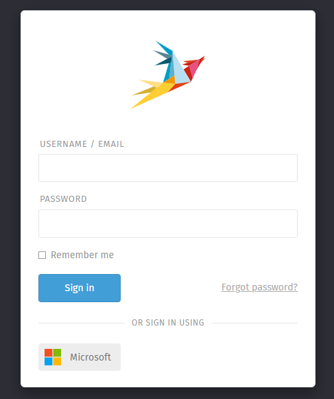 Screenshot showing Microsoft login button on Zammad login screen.