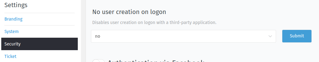 Screenshot showing the "no user creation on logon" setting