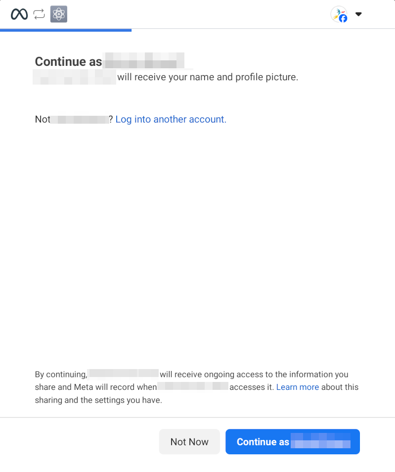 Screenshot showing Account selection from Meta
