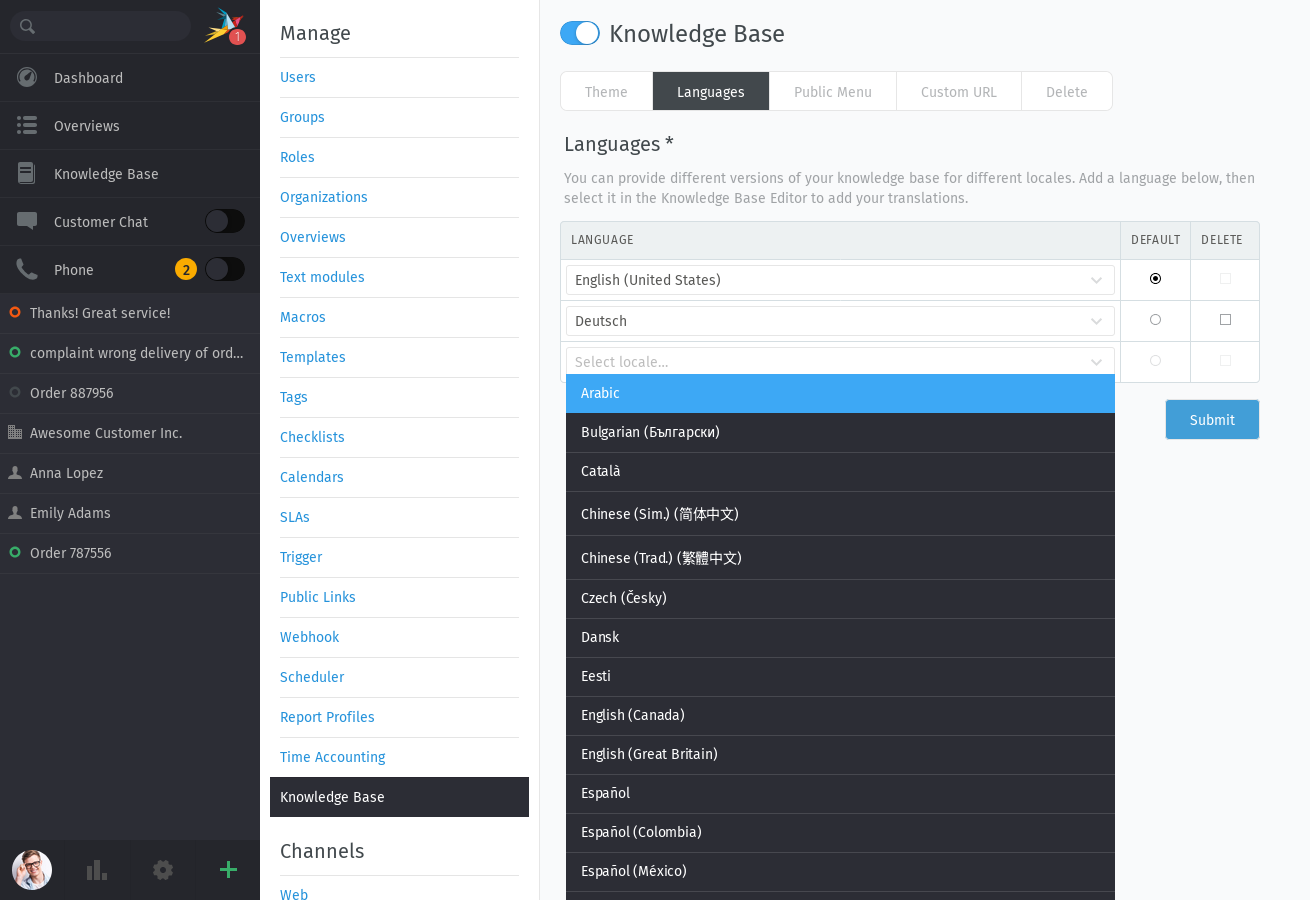 Knowledge Base: Configure languages