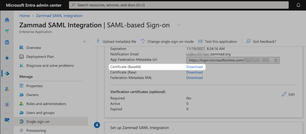 Screenshot showing the highlighted certificate export already