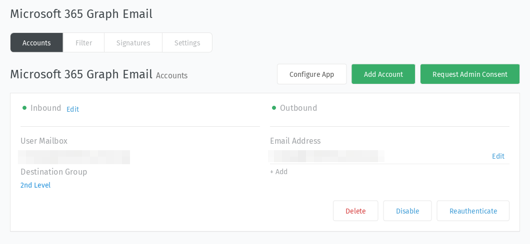 Email settings panel