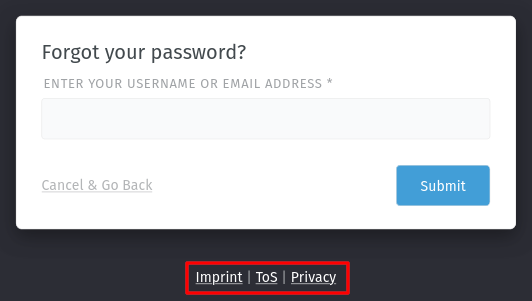 Screenshot showing Zammad's login page with custom public links