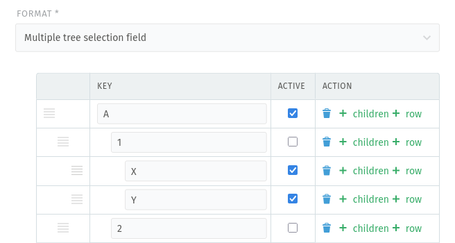 Available settings for Tree Select fields