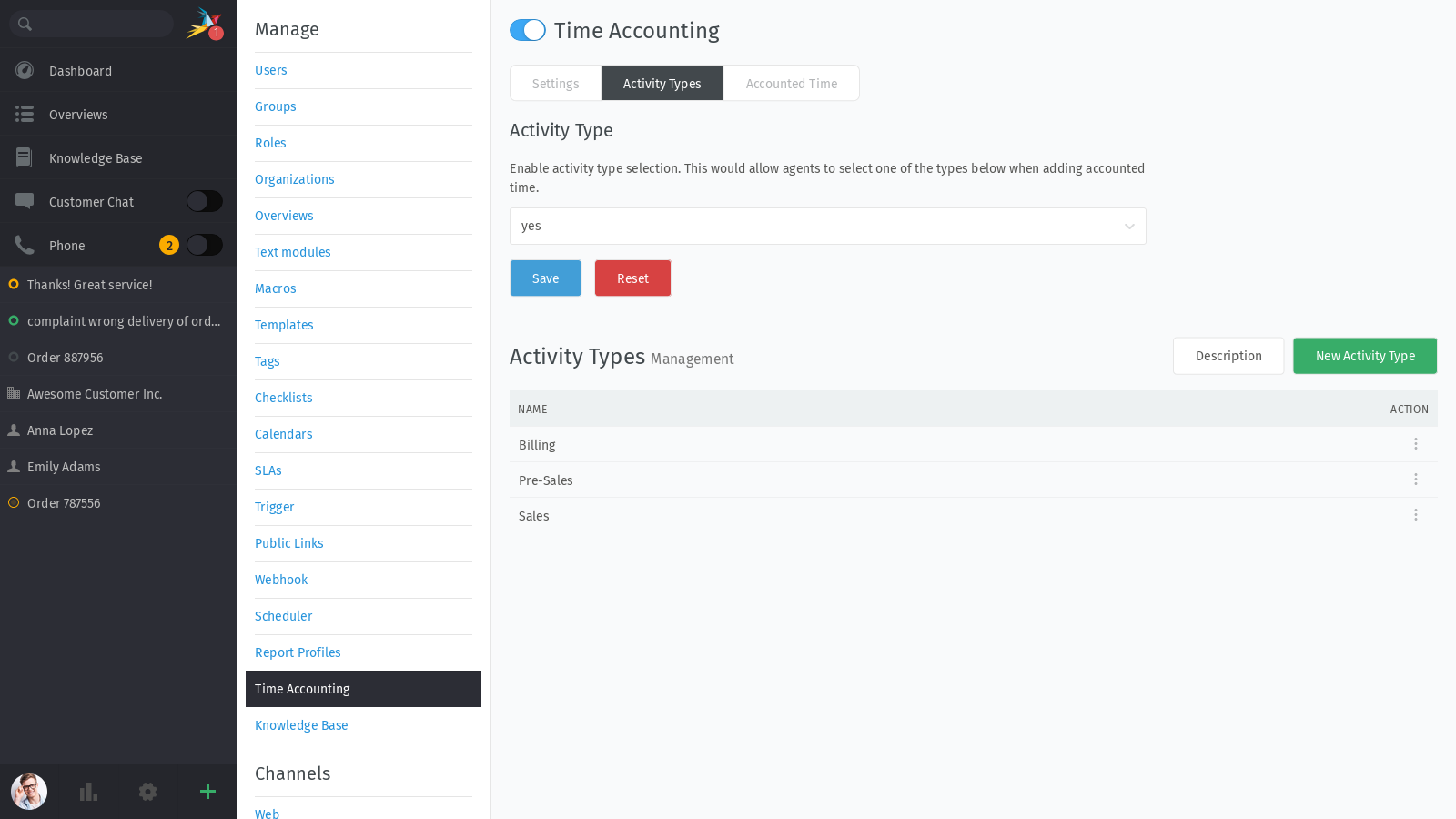 Time Accounting Activity Types