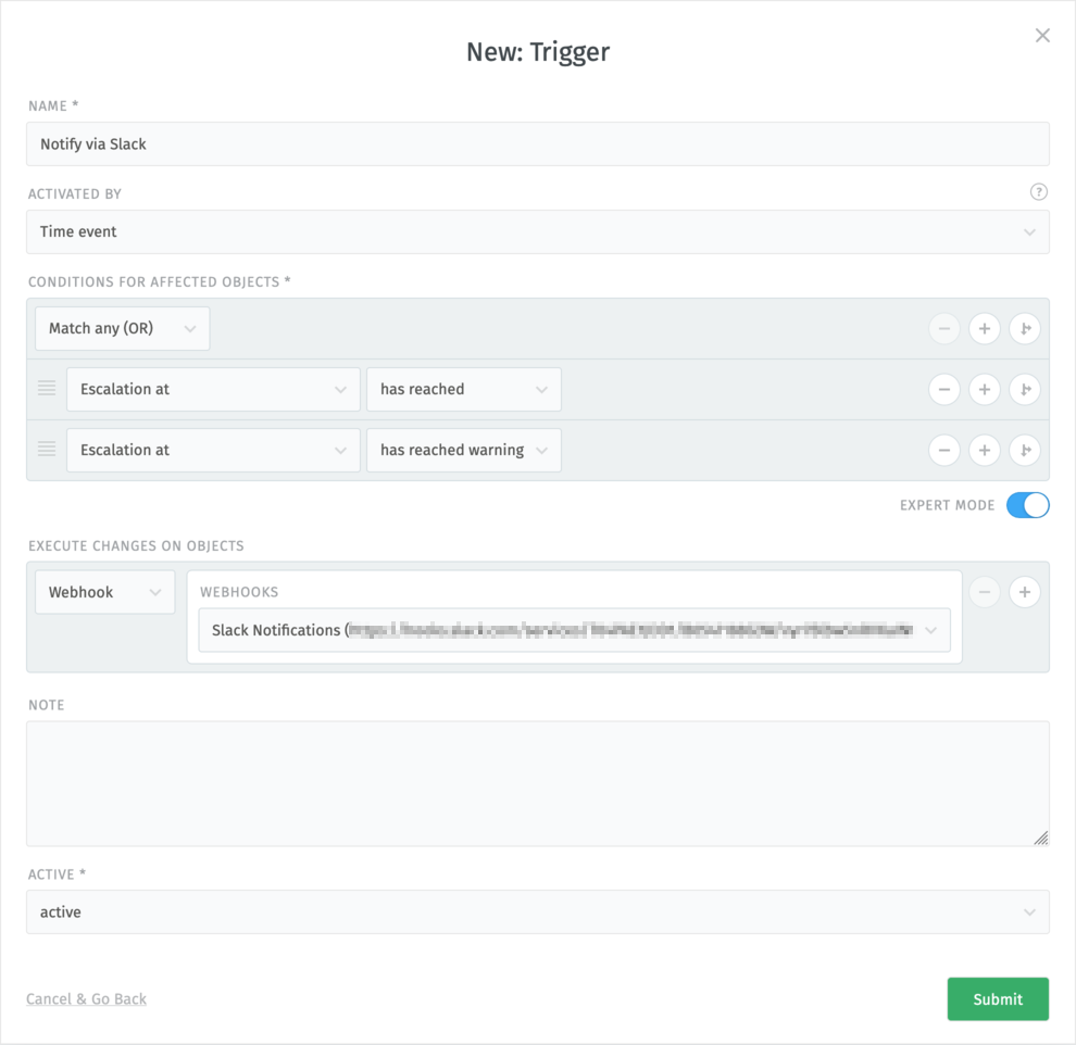 Configuring Trigger for firing of Webhook