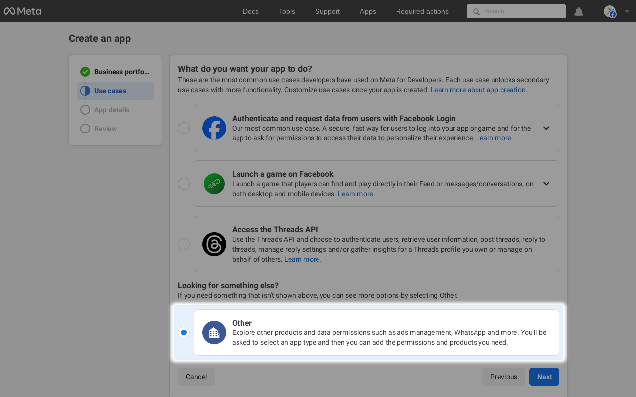 Screenshot of Meta's app dashboard with highlighted "Create App" button