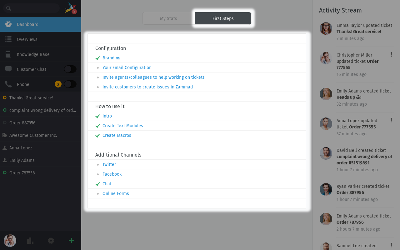 Screenshot showing highlighted "First Steps" section
