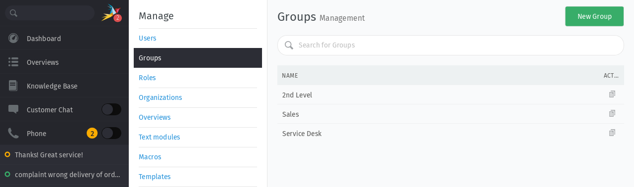 Screenshot showing Zammad's group management