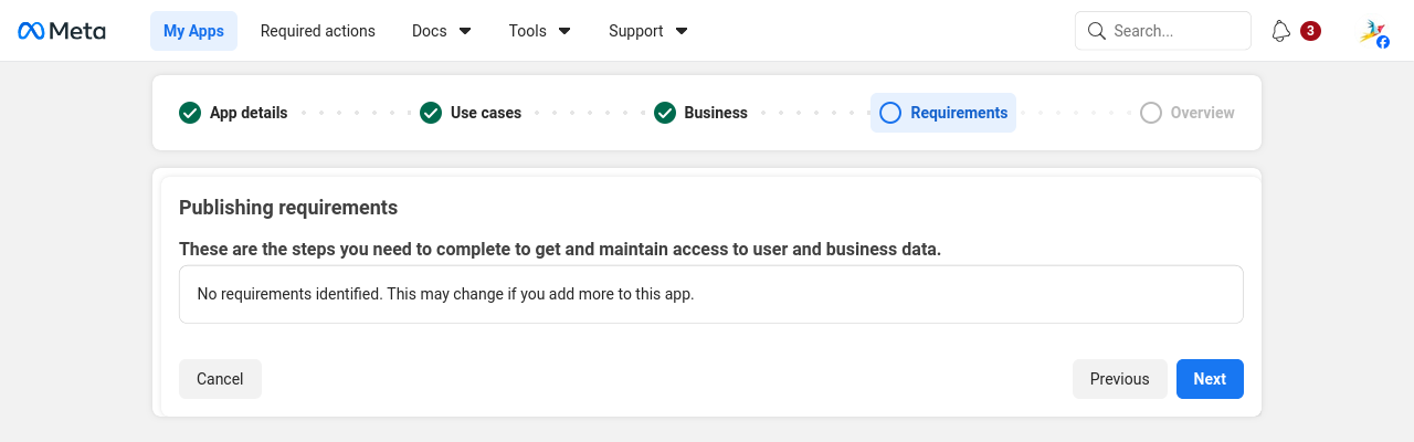 Meta app creation step 4