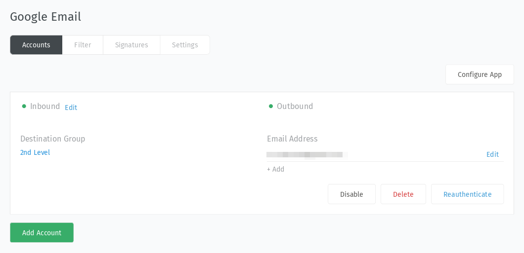 Google channel settings panel