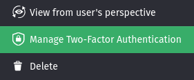 Context menu in action column in user management