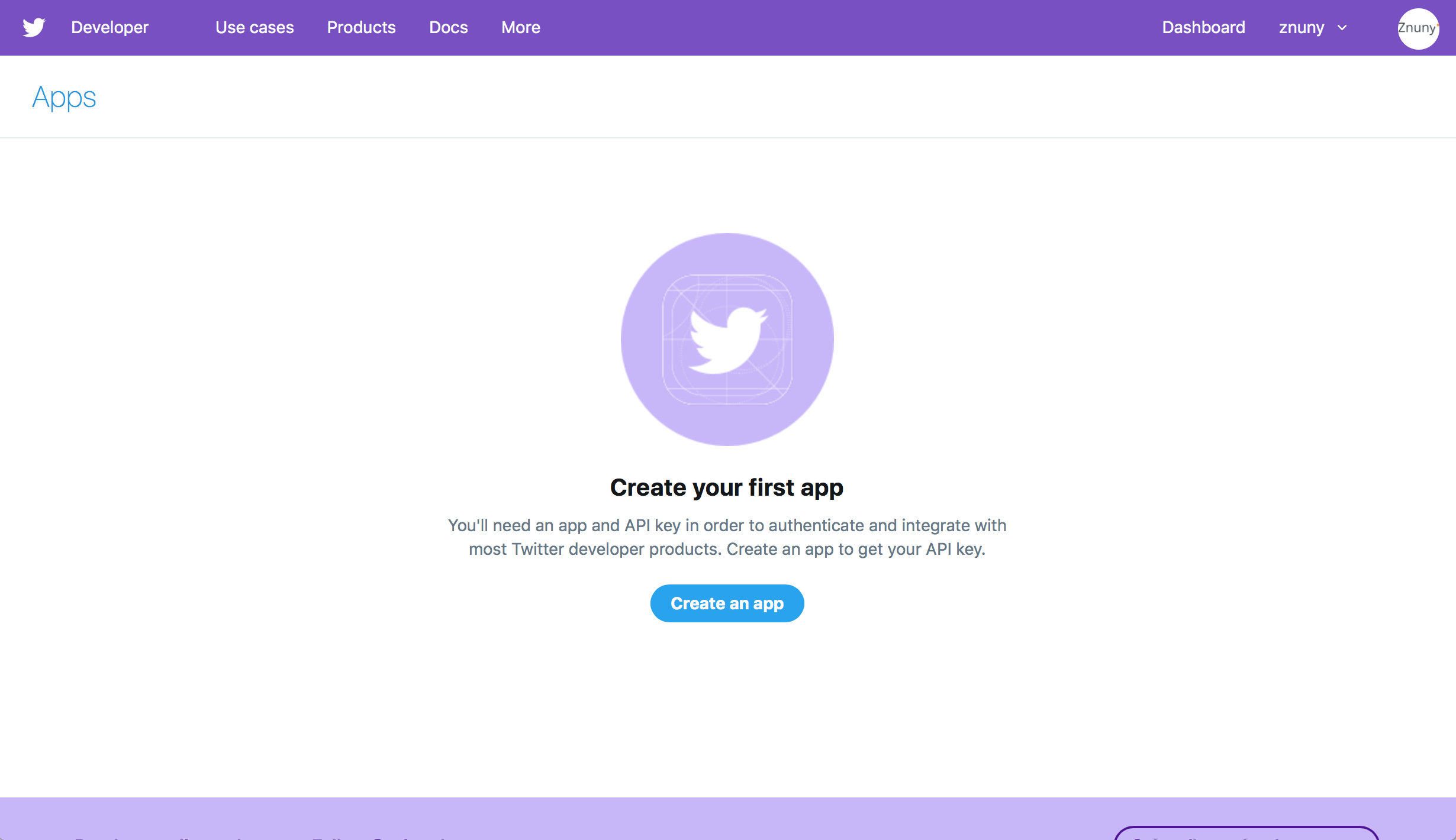 Twitter Developer account: Create app page