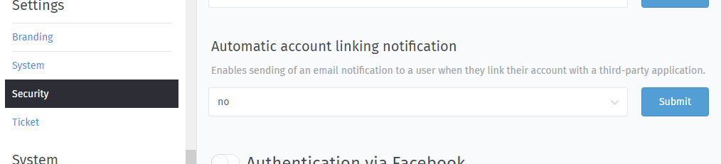 Screenshot showing the "automatic account linking notification" setting