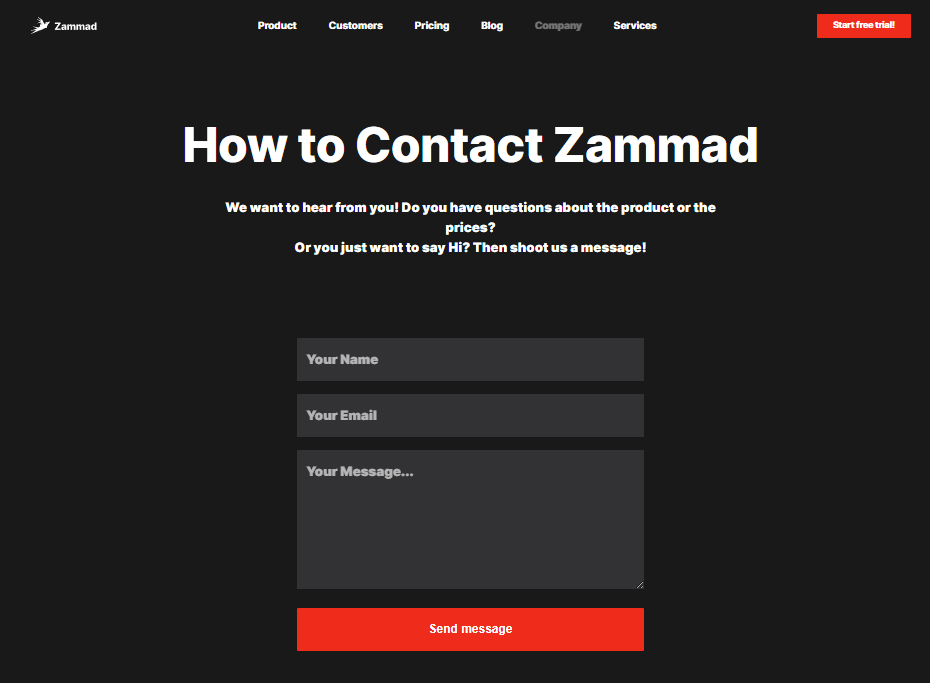 Screenshot showing the zammad.com website with embedded web form
