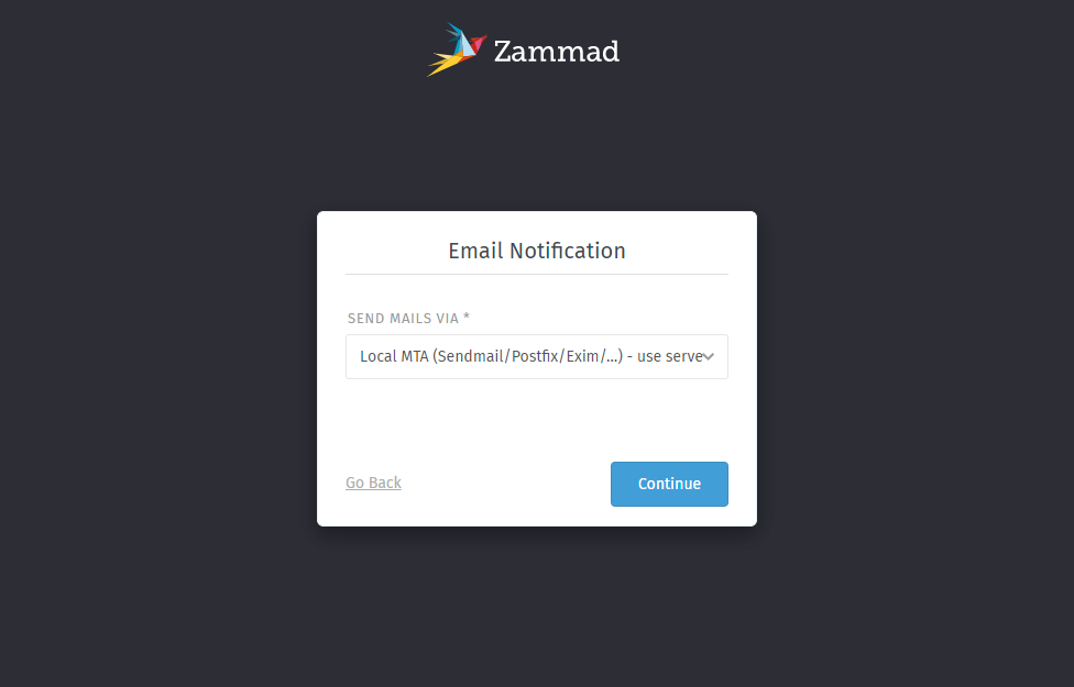 The getting started wizard asking how one wants to send out notifications