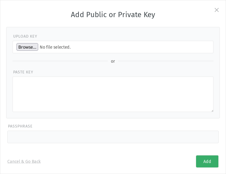 Screenshot of adding a key via file