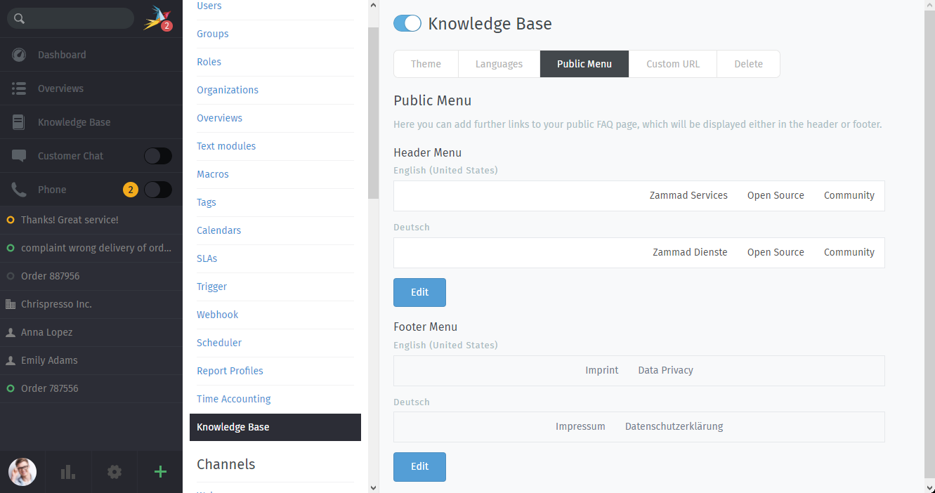 Knowledge Base: Configure public menu
