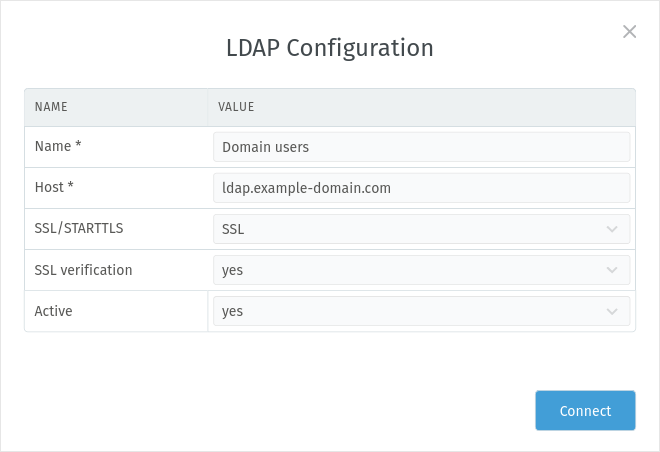 Screenshot of configuring a new LDAP source with SSL encryption and SSL verification