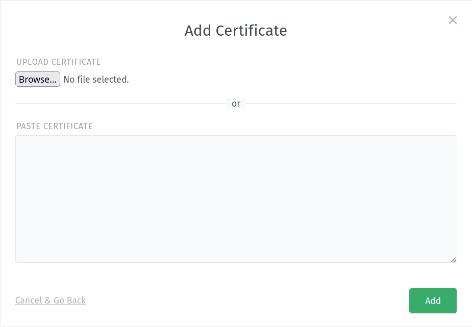 Screenshot showing certificate adding dialog