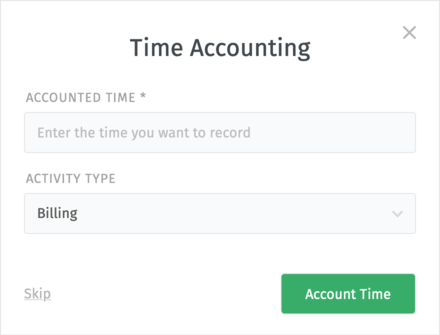 Time Accounting Activity Type Selection for Agents