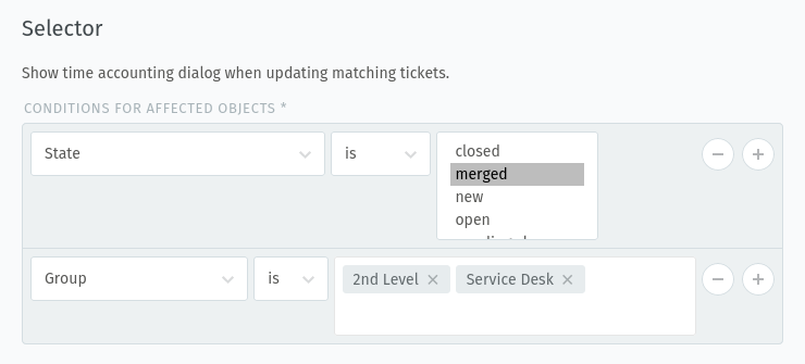Time Accounting Ticket Selector