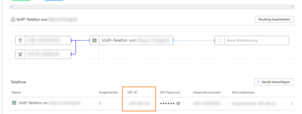 Sample VoIP credentials for a Sipgate user