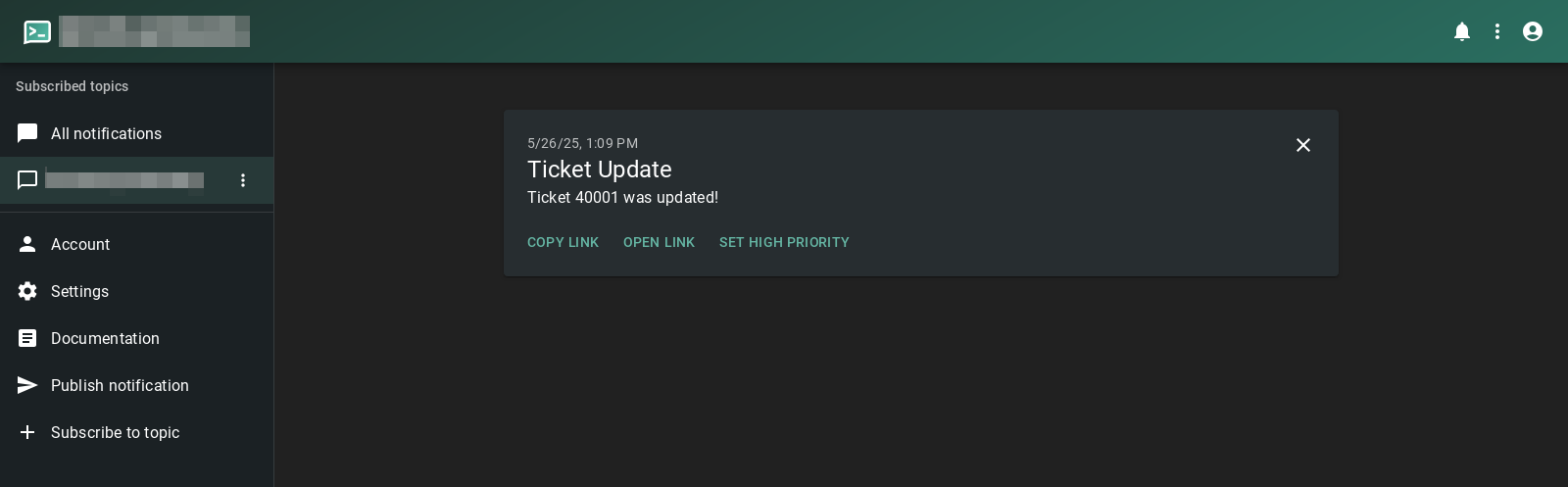 Sample notification in the ntfy web dashboard