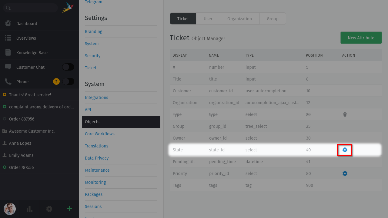 Screenshot showing highlighted ticket state attribute