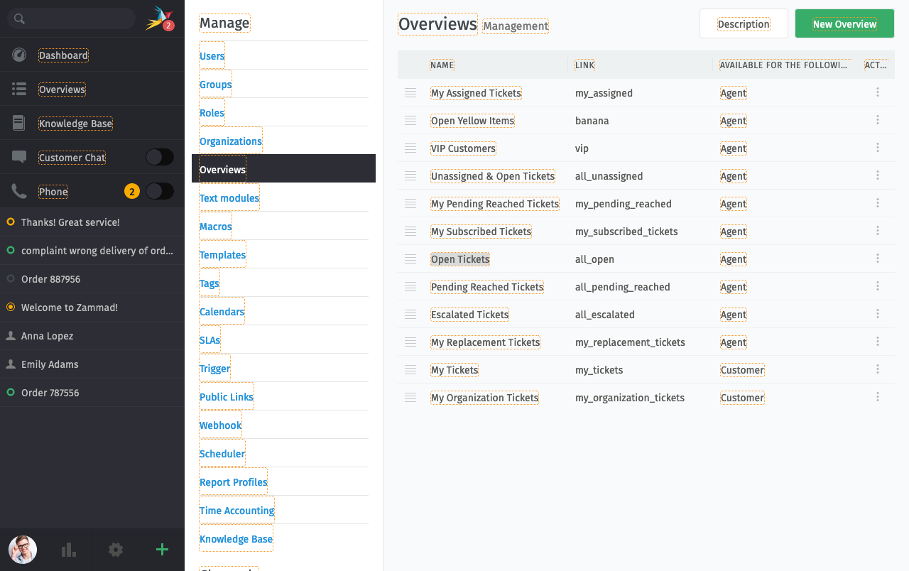 Inline translation mode activated for the Overview screen