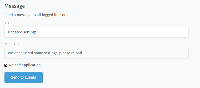 Screenshot showing the send message settings with ticket reload application set