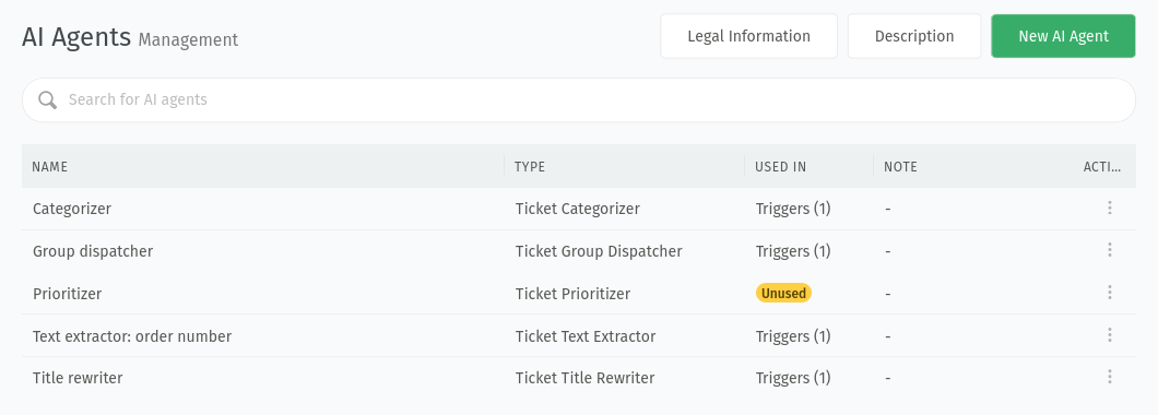 Screenshot shows AI agents management