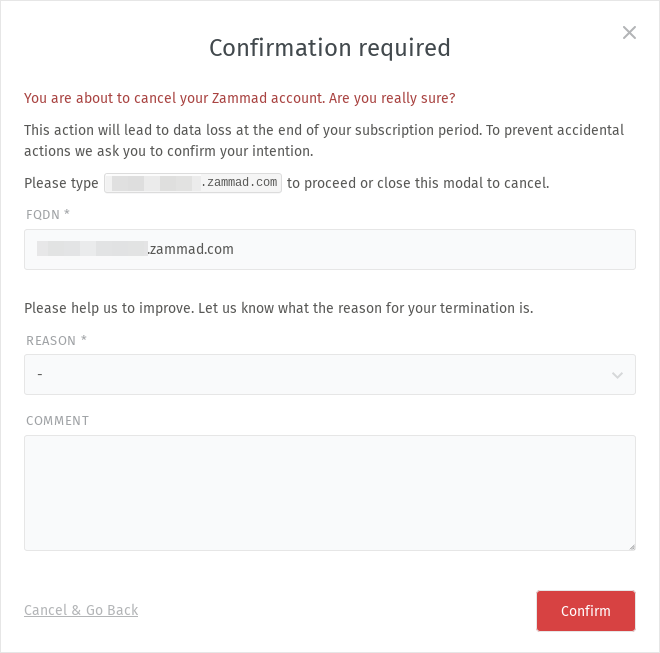 Screenshot che mostra la finestra di dialogo di annullamento abbonamento