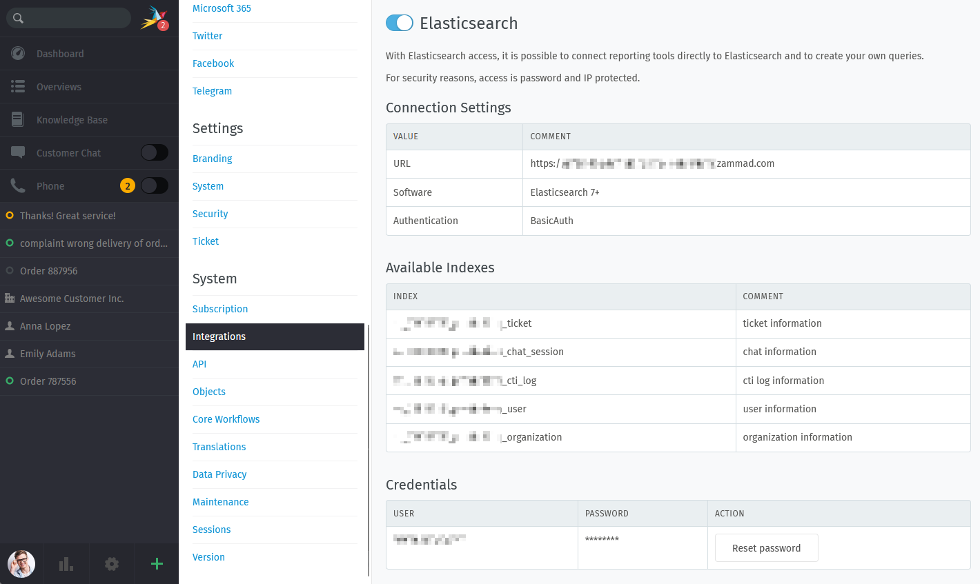 Pagina di integrazione Elasticsearch su ambienti SaaS