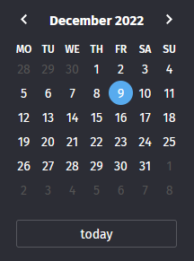 Screenshot che mostra il selettore di date di Zammad (nel modo predefinito)