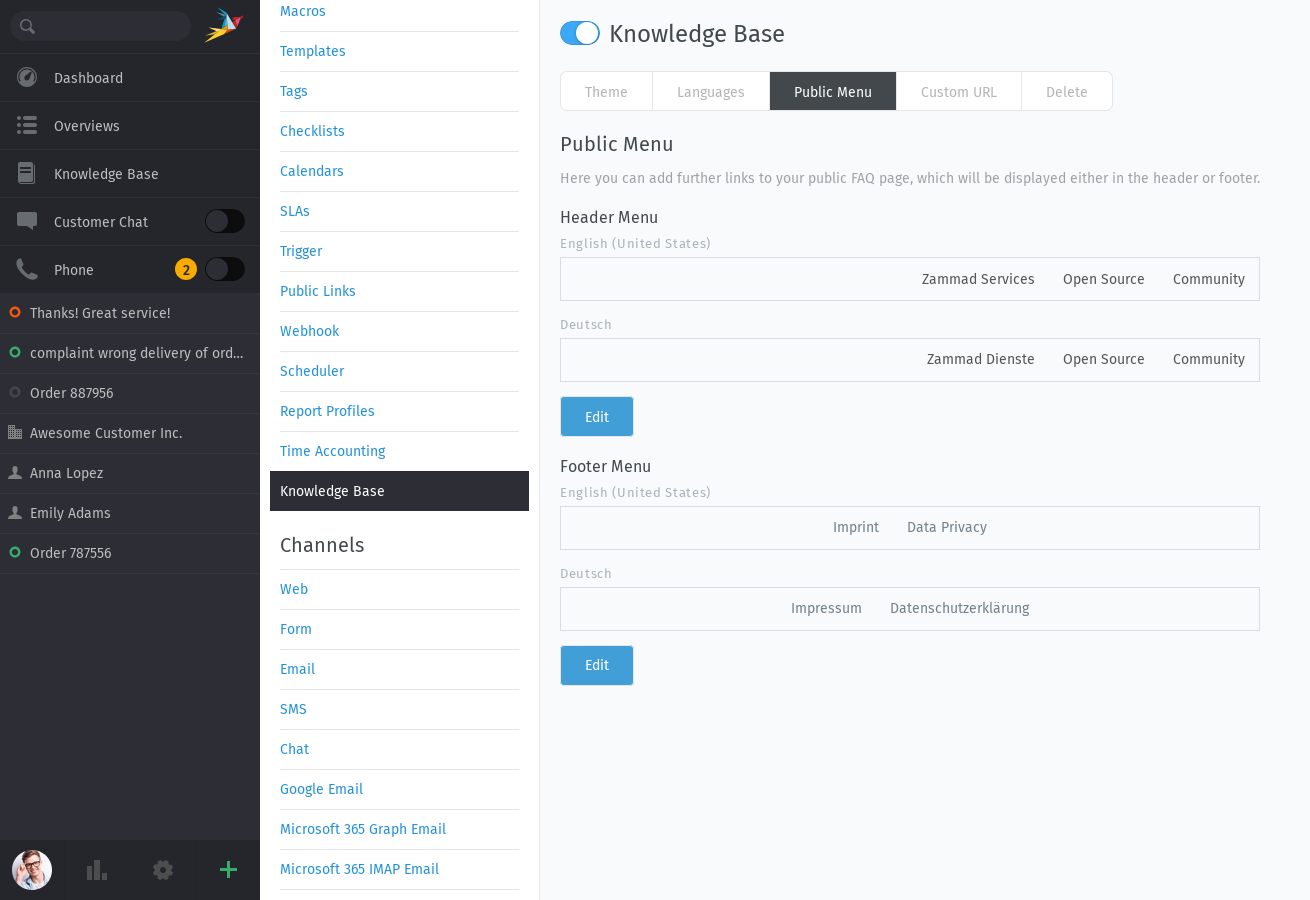 Knowledge Base: Configura menu pubblico